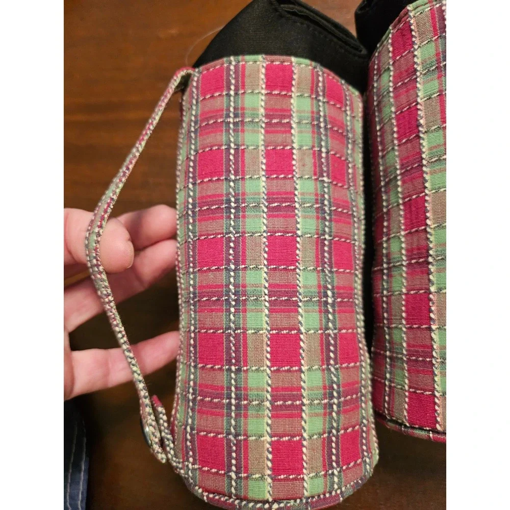 Longaberger Water Drink Bottle Beverage Lot of 6 Holiday Plaid Snap Handle